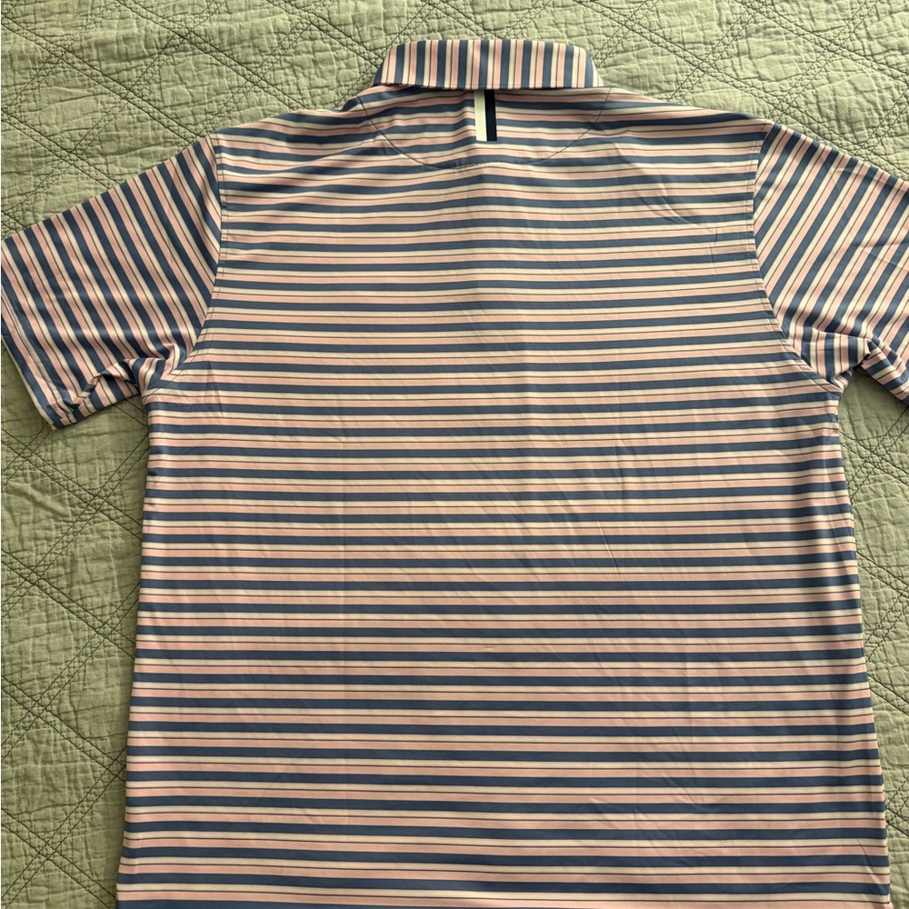 Rhoback Mens Performance Polo The Belmont Stripe Blue Pink White Extra Large XL - Picture 3 of 3